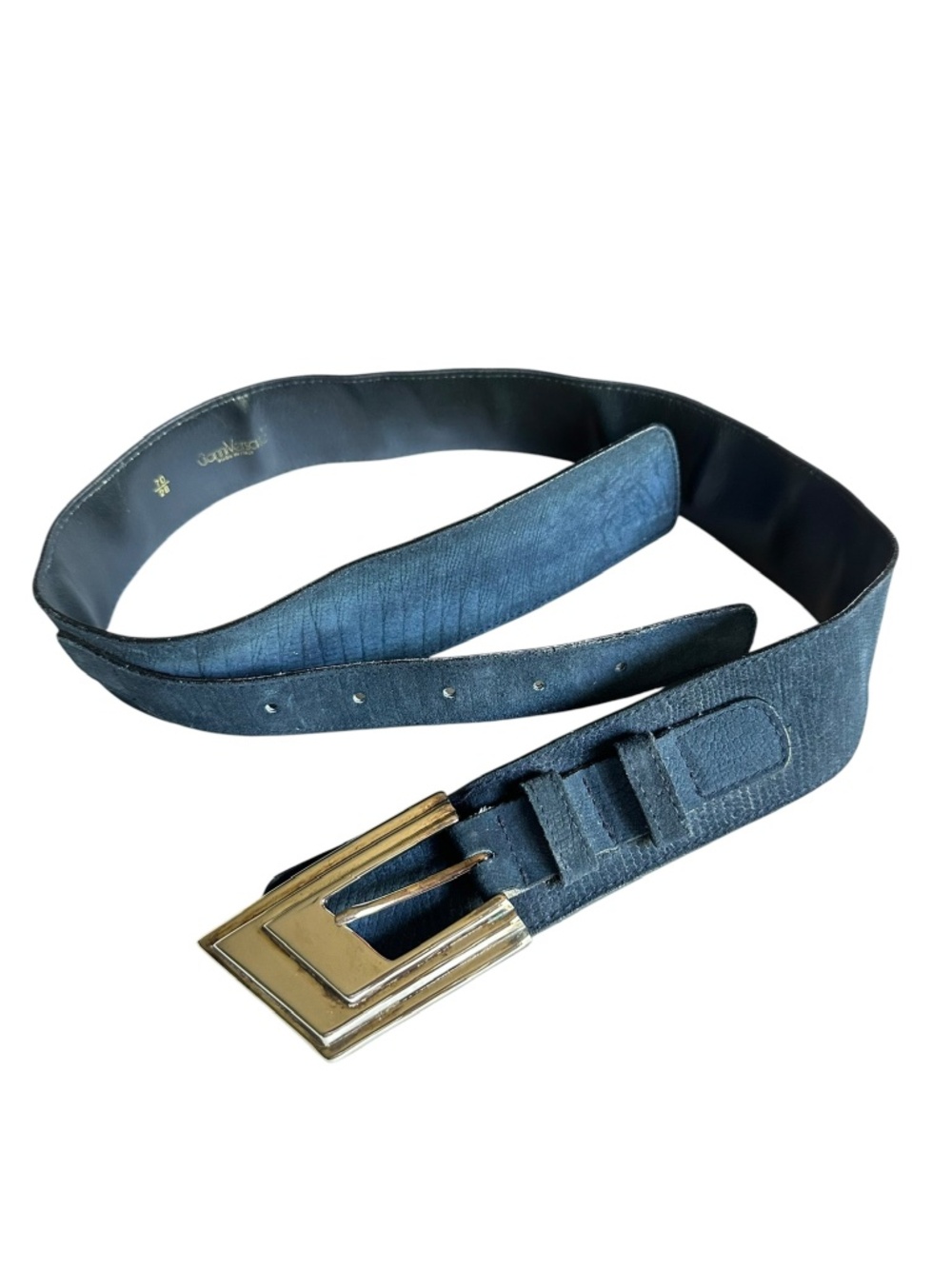 Women GIANNI VERSACE Blue Geometric Leather Belt Made In Italy Size 70/28